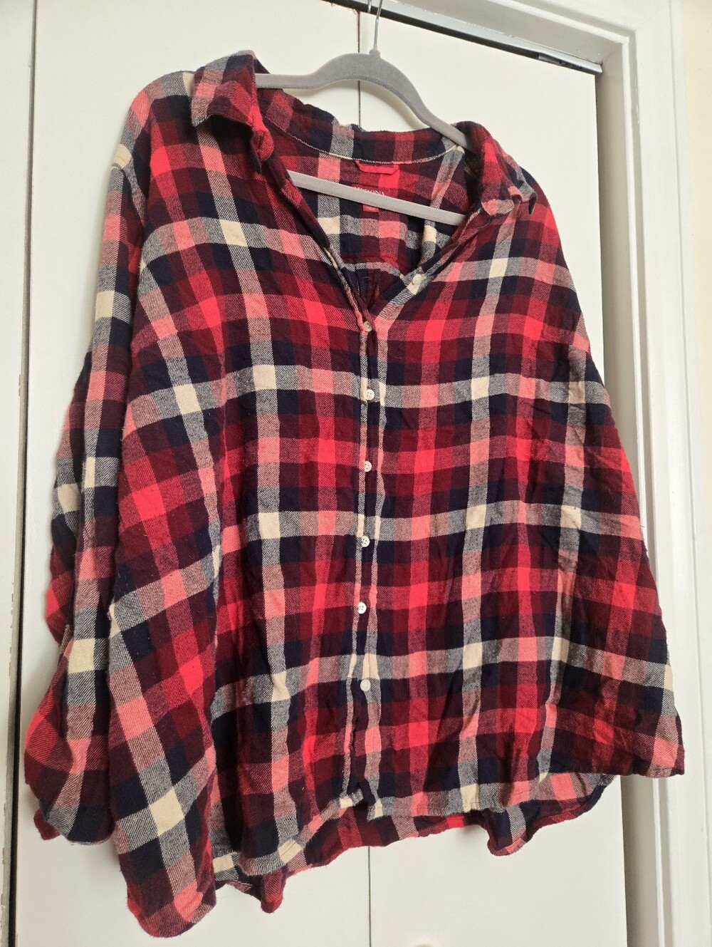 Women's Plus Red Plaid Button-Up Shirt - Flannel Style